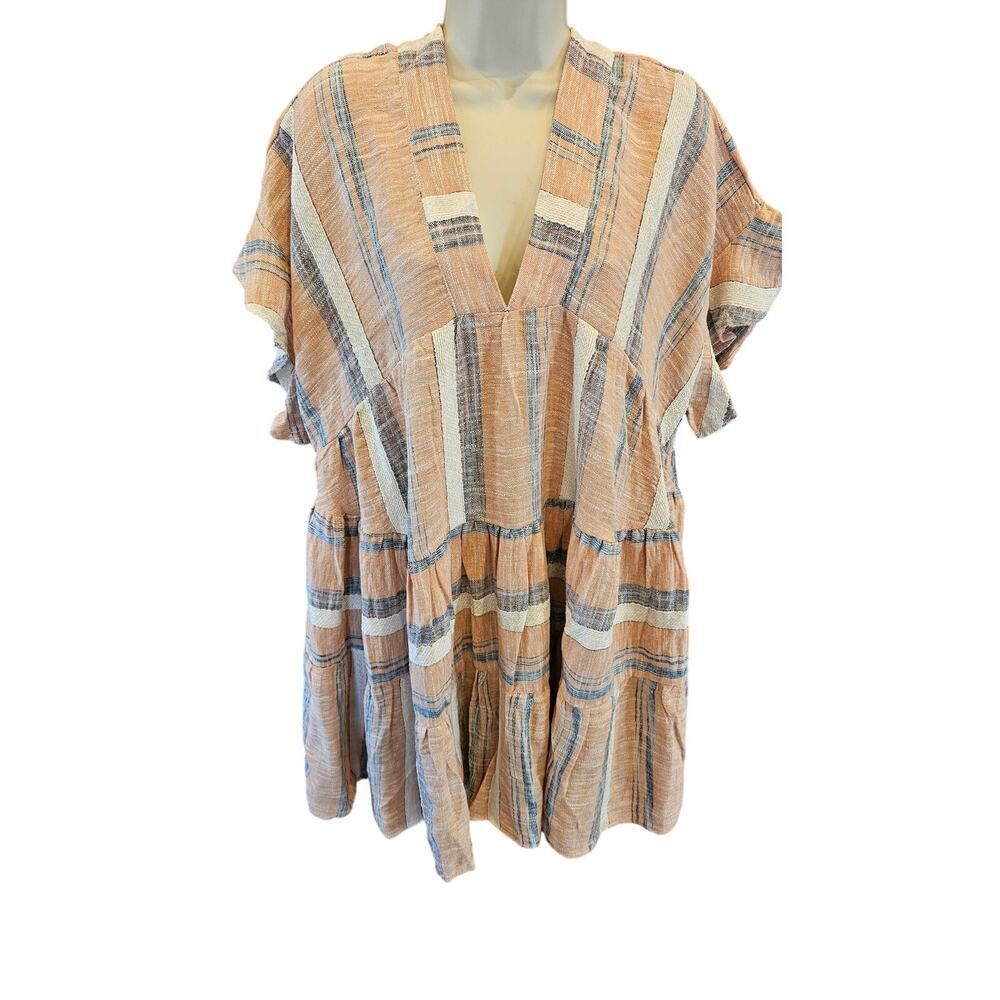 NWT Lulus midi dress linen blend rasta boho v neck short sleeve sz small orange